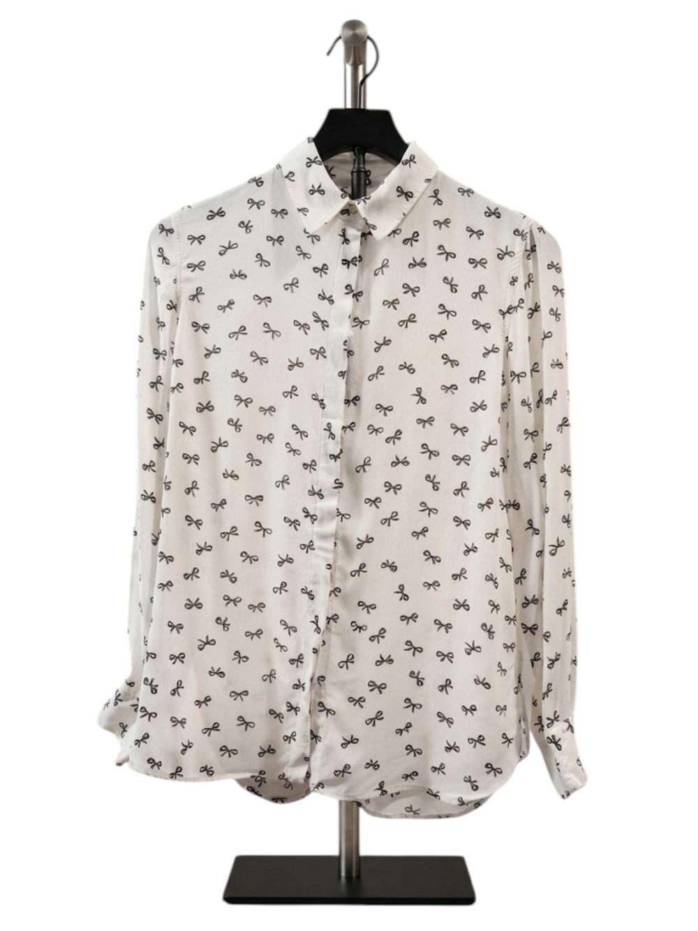 Zara Light Pink Black Bow Print Button Up Blouse XS